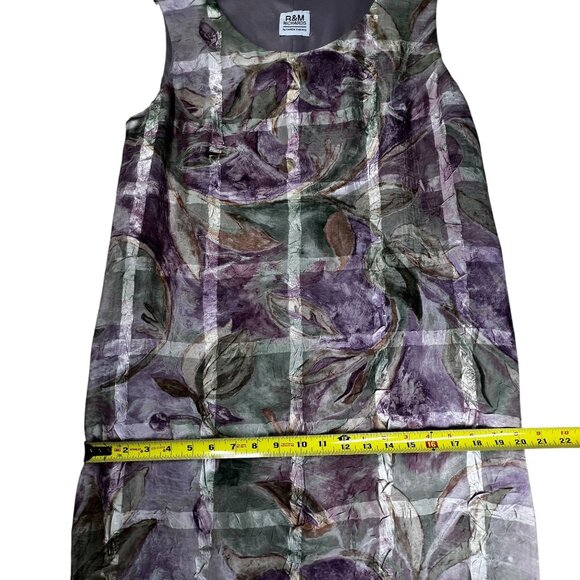 R&M Richards Sleeveless Floral Dress Textured Crinkle Lined Green Purple READ - Picture 10 of 10